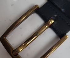 Men's Black Leather belt with gold tone metal buckle