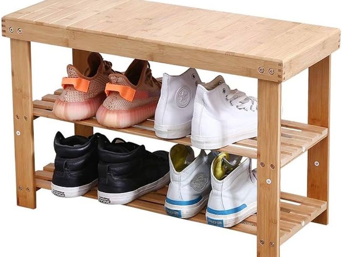 NEW SALE | Bamboo Shoe Rack Bench 3 Tier Entryway Seat Shoe Organizer Storage Shelf