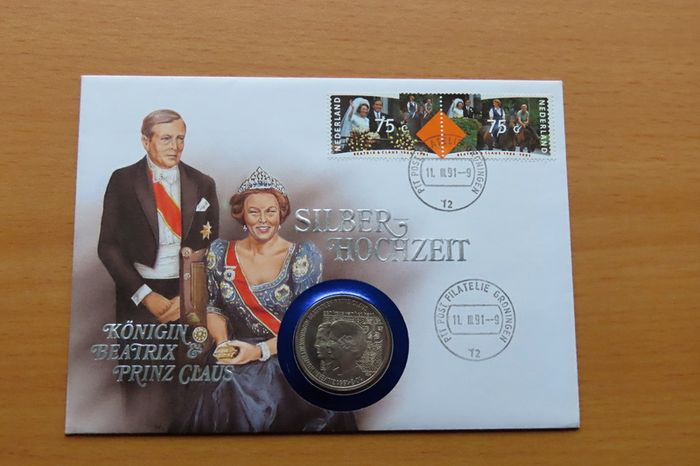 Silver wedding Dutch Royals 25th anniversary ECU coin & stamps cover 1991