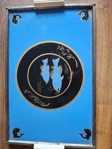 Art Deco metal tray with glass top and bakelite fittings