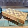 Vintage Marquetry Inlaid Folding Wooden Chess Board Chess Pieces Dice and Counters Image 7