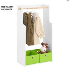 Childrens Clothes Rack with Storage Boxes Kids Wardrobe