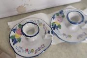 Vintage Set of 2  Candle Holders Pottery Hand Painted MADE IN Holland