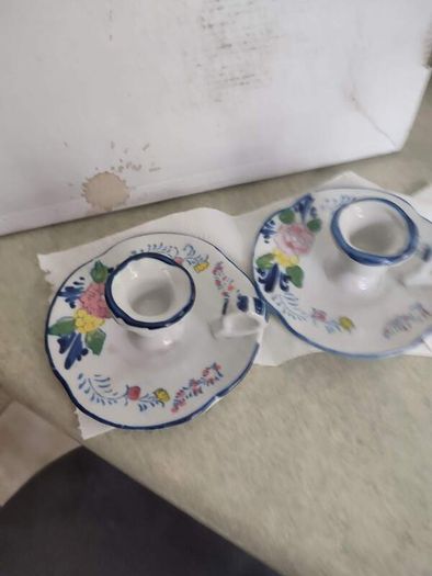 Vintage Set of 2  Candle Holders Pottery Hand Painted MADE IN Holland