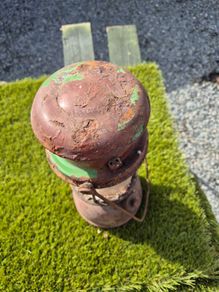 Antique tilley lamp and brass pot