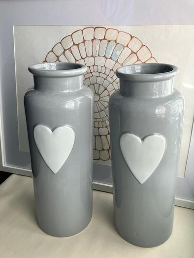 Large Ceramic Vase with Heart or Star on Front