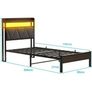 Single Bed Frame with 3ft Upholstered Wooden Storage Headboard, Grey Single Bed Frame with LED Lights & USB Charging, 90x190cm Two-shelf Storage Headboard, Heavy Duty Slats for Small Bedrooms Image 2
