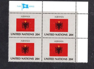 1982 United Nations New York Albania National Flag (part of flag series) Block of 4 Mint Never Hinged (MNH)