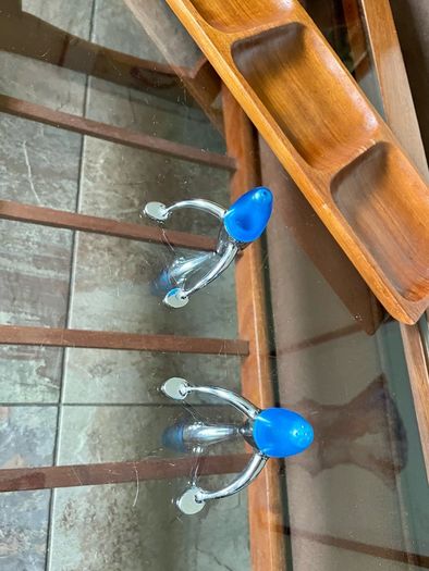 Vintage EZ ECH Centaur Salt Pepper Shakers Polished Stainless Steel Blue Space Age Design 1990s