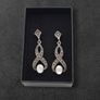 925 Vintage Sterling Silver, Marcasite & Mother of Pearl Drop Earrings Image 2