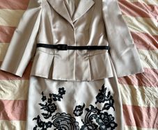 Coast mother of the bride groom champagne satin skirt suit UK12