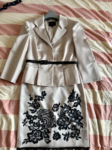 Coast mother of the bride groom champagne satin skirt suit UK12