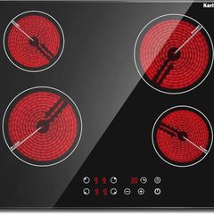 Ceramic Hob, Electric Hob 60cm Built-in 4 Zones with Safe Lock, Timer, Touch Control 6000W, Hard Wired, No Plug Included