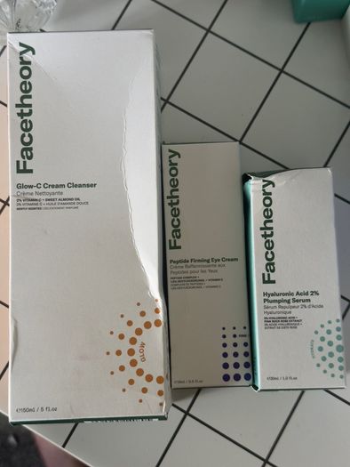 Face theory cleanser, eye cream, hyaluronic serum new