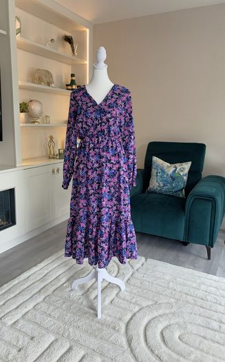 Ladies Long-sleeved Purple & Pink Floral Dress from Vila Size: UK 12 / EU 40