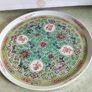 Vintage Chines Turquoise Porcelain Tea Tray/plate Floral Butterfly Home Decor Image 5