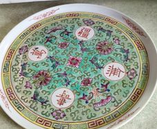 Vintage Chines Turquoise Porcelain Tea Tray/plate Floral Butterfly Home Decor