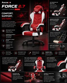 Huzaro Force 2.7 Red Velour Gaming Chair Ergonomic Reclining Gaming Chair