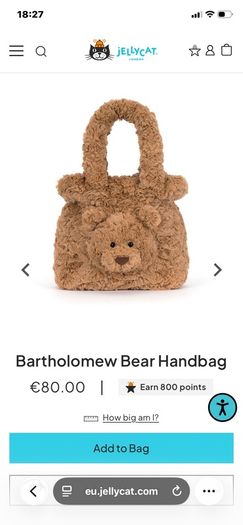 New JELLYCAT Bartholomew Bear Handbag