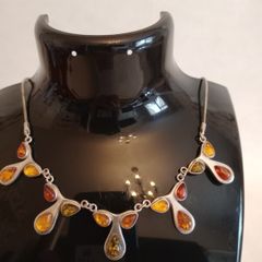 Vintage Sterling Silver and Amber Necklace