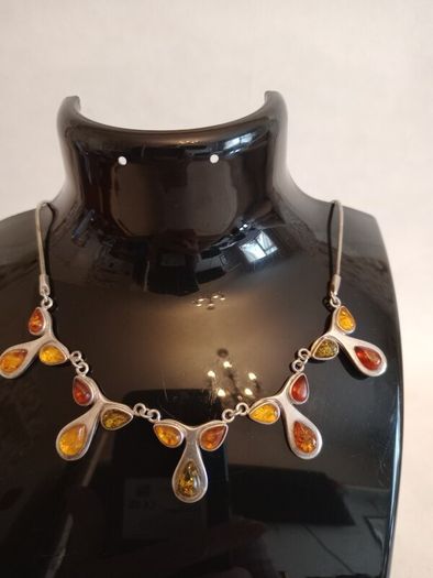 Vintage Sterling Silver and Amber Necklace