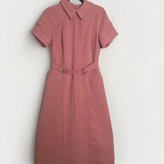 Karen Millen Compact Stretch Midi Dress Sz 10UK  M Dusty Pink Classic A-Line