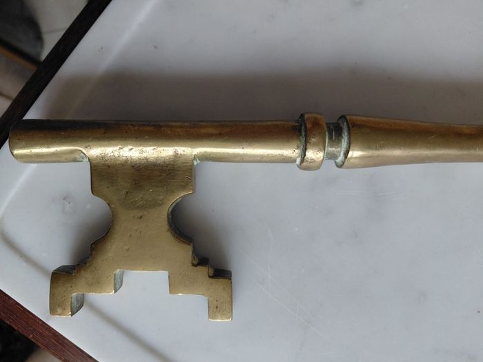 Antique solid brass ornamental key 35cm in length