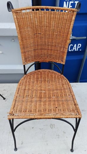 Two vintage wicker and wrought iron chairs