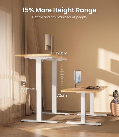 Height Adjustable Electric Standing Desk Frame Two-Stage With Heavy Duty Steel Stand up Desk Computer Desk with Automatic Memory Smart Pannel (White)