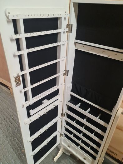 White Free-Standing Jewellery Cabinet with Full-Length Mirror