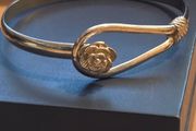 925 Sterling Silver Bangle with Rope and Rose Shaped Clasp