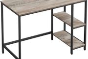 _Desk, Computer Desk, PC Table, Office Desk, with 2 Shelves on Right or Left Side for Office, Living Room, Steel Frame, Industrial Design, Greige-Black