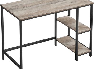_Desk, Computer Desk, PC Table, Office Desk, with 2 Shelves on Right or Left Side for Office, Living Room, Steel Frame, Industrial Design, Greige-Black
