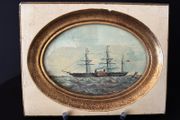 Antique Framed Maritime Print - Victorian Paddle Steamer Ship (23 x 18 cm)
