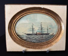 Antique Framed Maritime Print - Victorian Paddle Steamer Ship (23 x 18 cm)