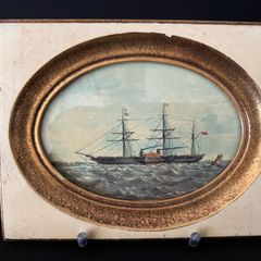 Antique Framed Maritime Print - Victorian Paddle Steamer Ship (23 x 18 cm)
