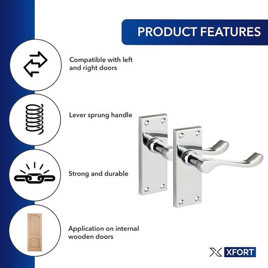 NEW SALE |  Chrome Elegance Range Polished Chrome Victorian Scroll Lever Latch Handles, Polished Chrome Backplate Door Handles, Contemporary Design for Internal Wooden Doors