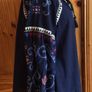 Next Ladies Navy Blue Cotton Linen Blend Boho Embrodierd Tassel Top L Includes postage Image 2