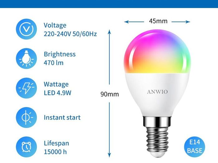E14 Smart Bulb,Alexa Light Bulbs,RGB Colour Changing Bulbs,Smart Life App Control,Bluetooth & WiFi Bulb,470LM, 5W Replace 40 Watt,Works with Alexa, Echo,Google Assistant (4 Pack)