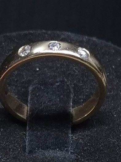 Vintage French 18ct Gold Diamond Ring Size 49 | 3 Natural Diamonds | 3.48g