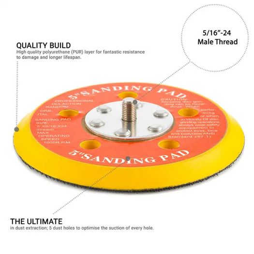 Glass Polish 12701 Dual Action Sanding Pad, DA Hook and Loop Sander Backer | 5/16"-24 | 125 mm