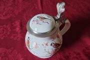 Antique Royal Tettau Bavaria Germany Original Model Al-Tettau Anno 1800 Pewter Lidded Porcelain Teapot / Stein Made In Bavaria Germany