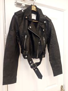 Bershka Cropped Faux Leather Biker Blazer Jacket in Black