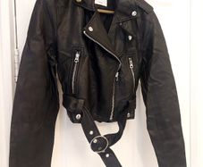 Bershka Cropped Faux Leather Biker Blazer Jacket in Black