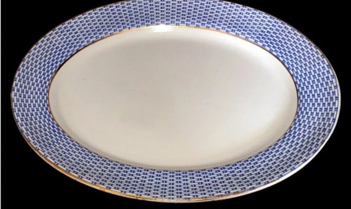 Antique Soho Pottery "Montauban" Blue Basket-Weave