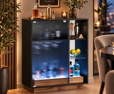 LED Bar Cabinet with Fluted Glass Doors 88cm Drinks & Wine Storage Sideboard
