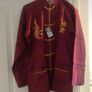 A full set of dark ruby red Chinese Kung Fu Costume with matching black shoes, with tag for boys. Image 2