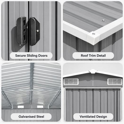 XXXL Large Grey Metal Garden Shed 8 x 32 ft Galvanised Steel