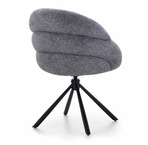 Lilia Grey Chenille Swivel Chair  Black Metal Base, Auto-Return
