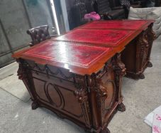 Thomas Chippendale Lions Head Carved Twin Pedestal Partner Desk